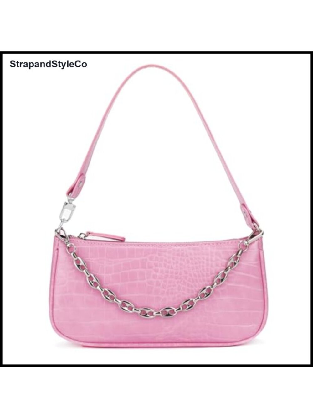 Faux Leather Crocodile Embossed Chain Strap Clutch Shoulder Bag Small Purse